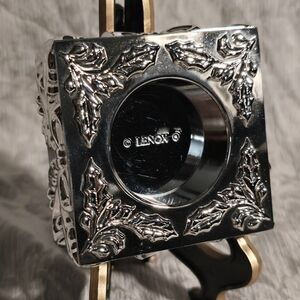 Lenox Holiday Silver Plated Holly & Bow Square Votive Candle Holder
